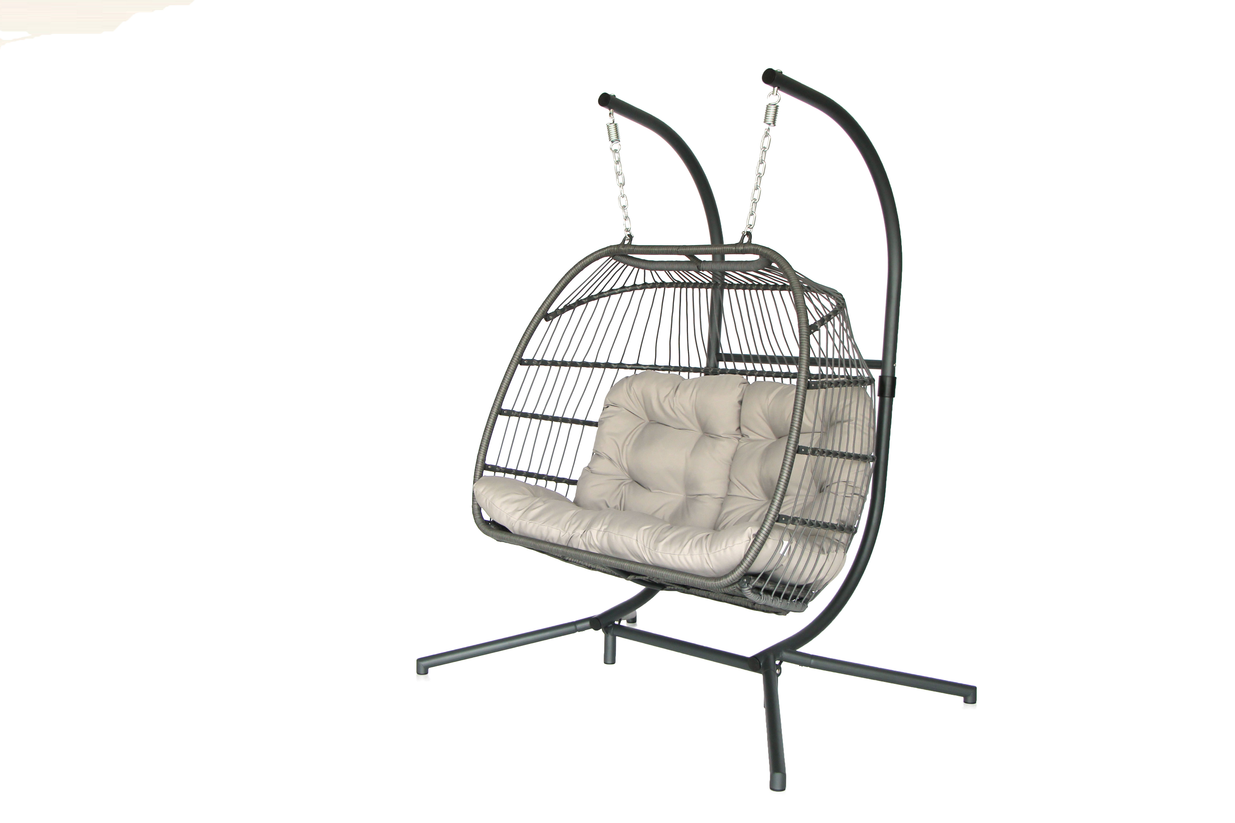 Foldable Loveseat Rope+PE Wicker Aluminum Swing Chair